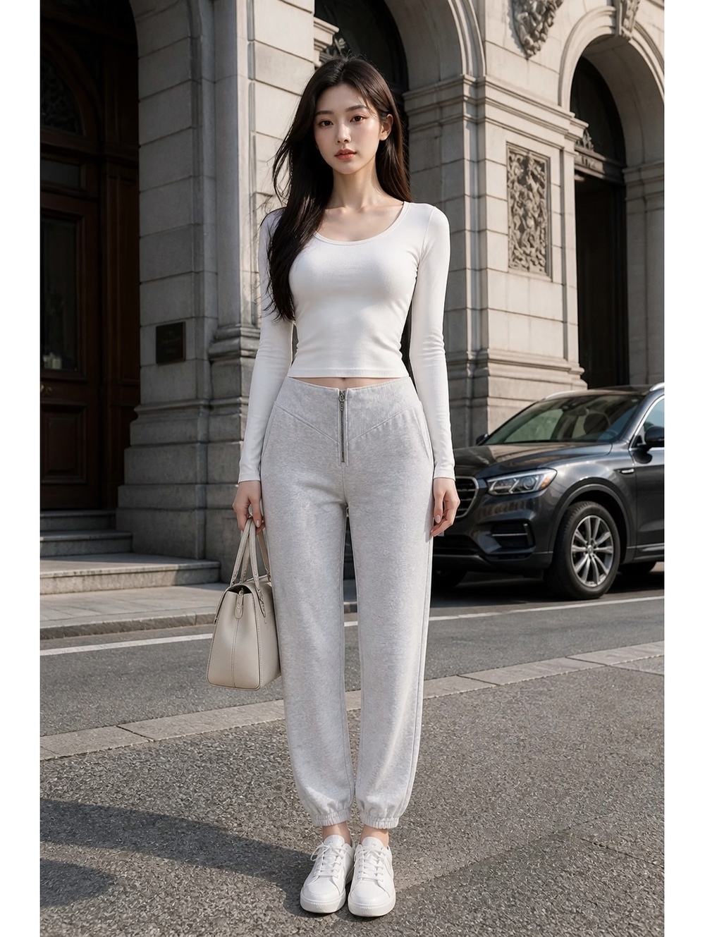 Aerie Light Gray High Waist Joggers with Front Zipper